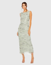 Green Sleeveless Crystal Fringe Column Dress
